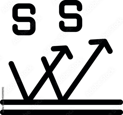 Specular reflection icon showing light bouncing off a smooth surface