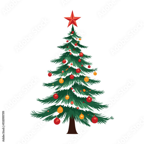 Colorful Christmas Tree with Red Star and Ornaments