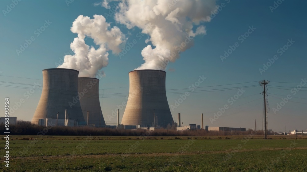 Sunny day landscape showing a Nuclear power Sunny day landscape showing a Nuclear power