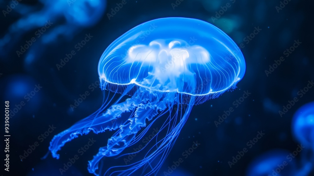 Blue beauty sleeping background, an artificial intelligence jellyfish Blue beauty sleeping background, an artificial intelligence jellyfish