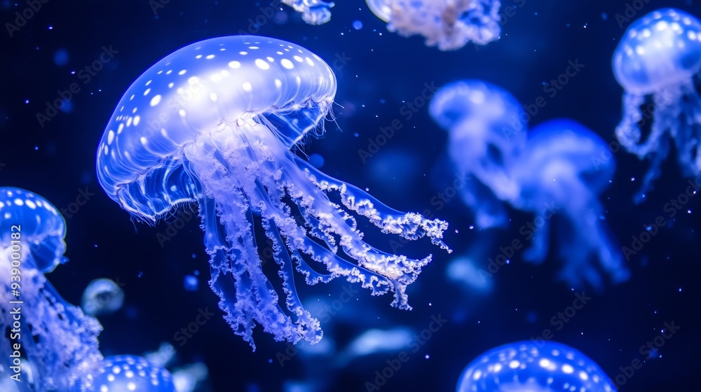 Blue beauty sleeping background, an artificial intelligence jellyfish Blue beauty sleeping background, an artificial intelligence jellyfish