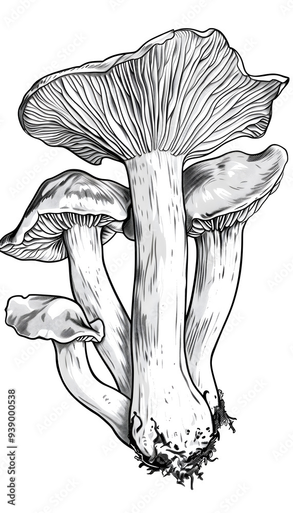 Chanterelle Mushroom black and white illustration Chanterelle Mushroom black and white illustration