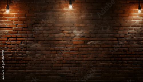 Brick Wall Texture Background in a Dimly Lit Street at Night with Subtle Overhead Light