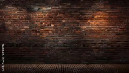Brick Wall Texture Background in a Dimly Lit Street at Night with Subtle Overhead Light
