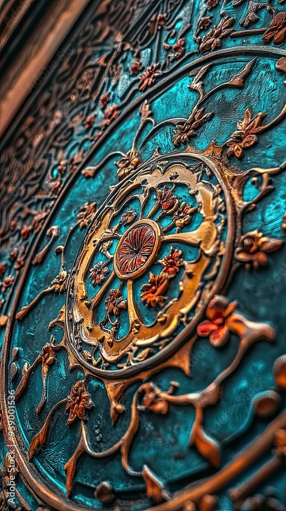Obraz premium Intricate Bronze Design on Vintage Door Panel