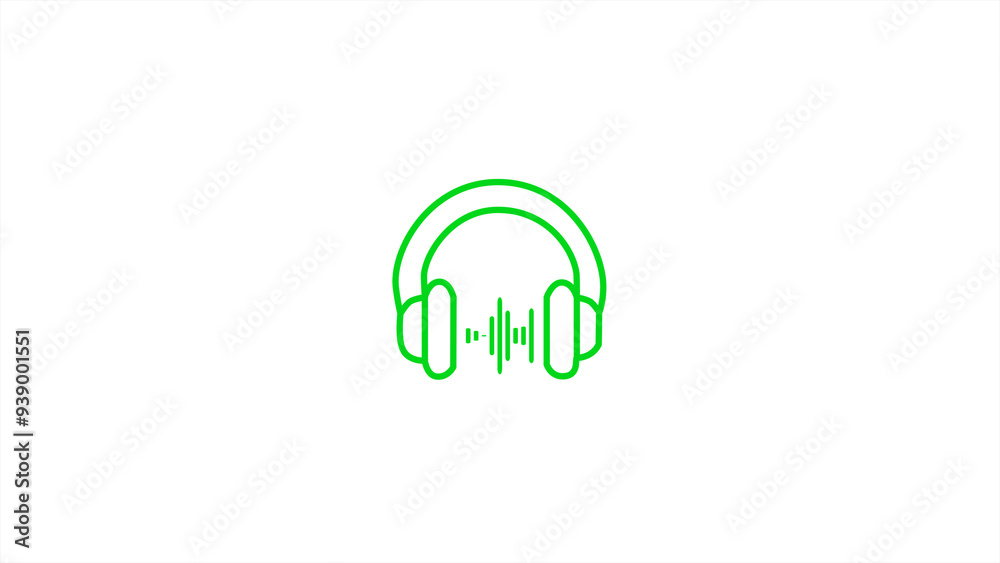 Wireless headphones sign. Glowing headphone icon with sound wave on the white background. earphone icon. Wireless headphones sign. Glowing headphone icon with sound wave on the white background. earphone icon.