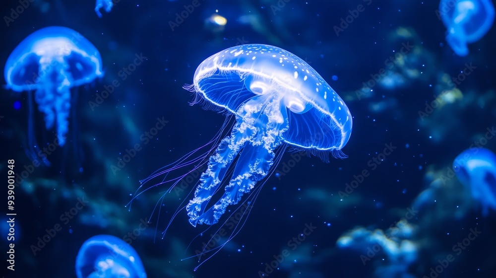Blue beauty sleeping background, an artificial intelligence jellyfish Blue beauty sleeping background, an artificial intelligence jellyfish
