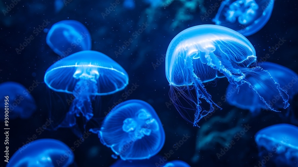 Blue beauty sleeping background, an artificial intelligence jellyfish Blue beauty sleeping background, an artificial intelligence jellyfish