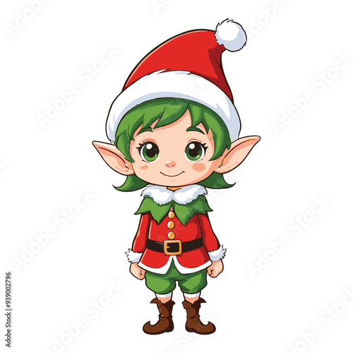 Jolly Christmas Elf with Green Hair and Red Outfit