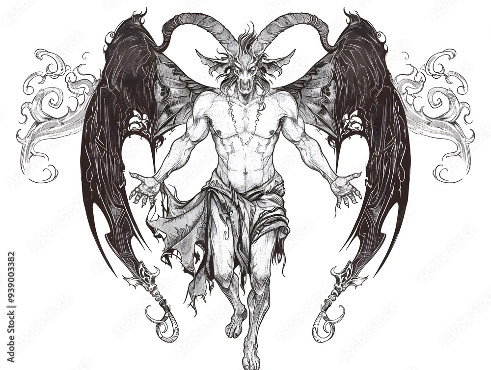 Obraz premium Devil black and white illustration
