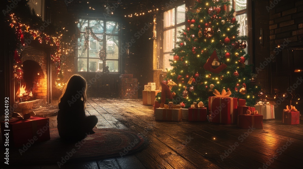 A Child Waiting by the Christmas Tree A Child Waiting by the Christmas Tree