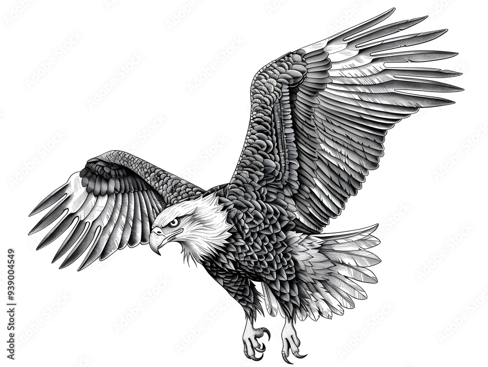 Naklejka premium Eagle black and white illustration