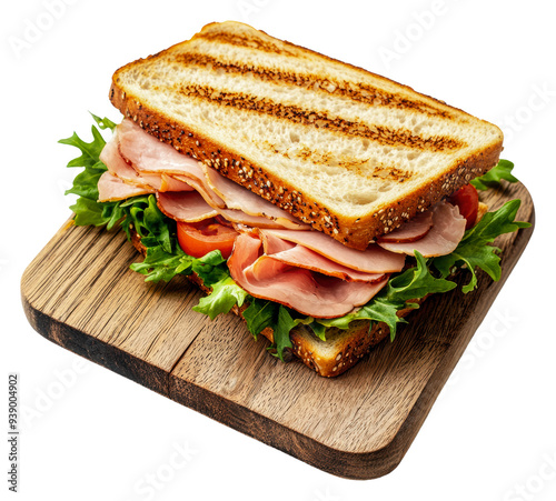 PNG Grilled ham sandwich with veggies photo