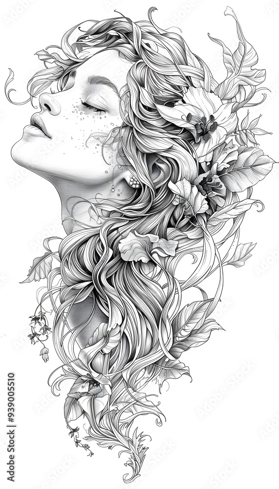 Fototapeta premium Fairys Head black and white illustration