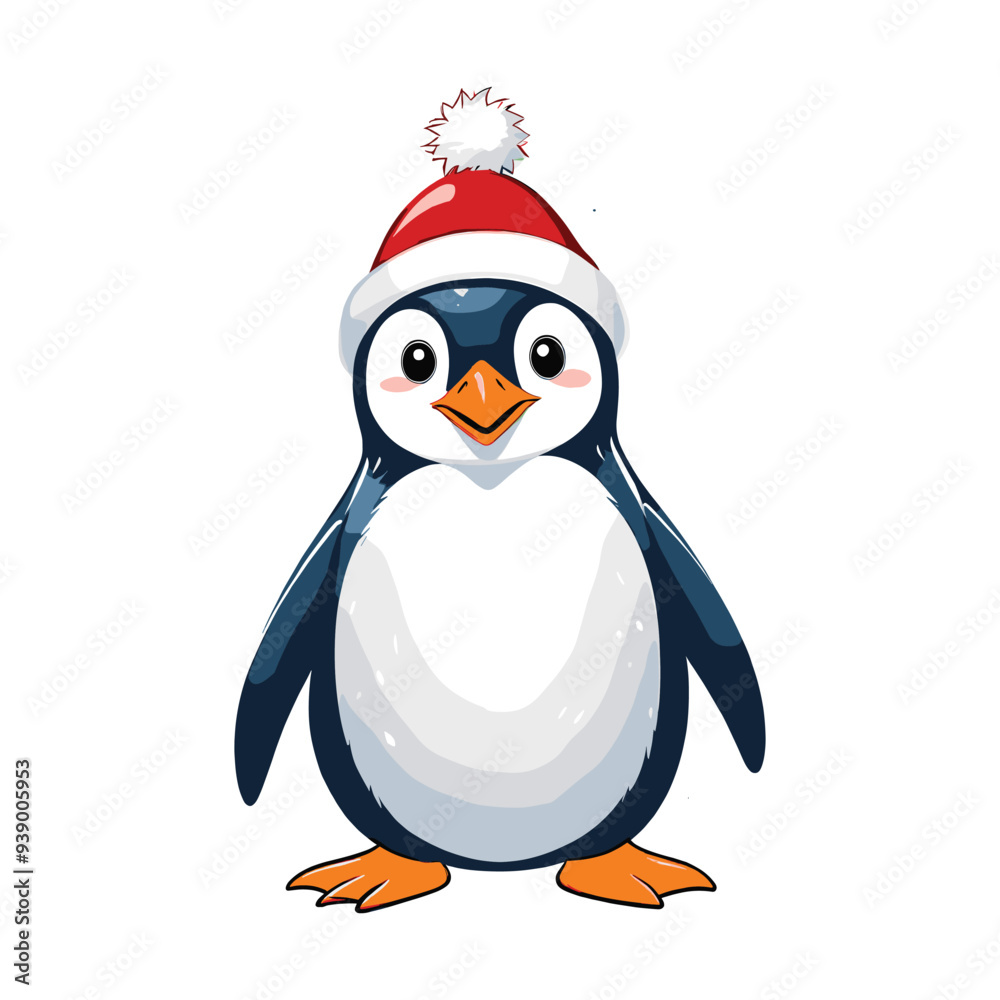 Obraz premium Cheerful Penguin Wearing Santa Hat