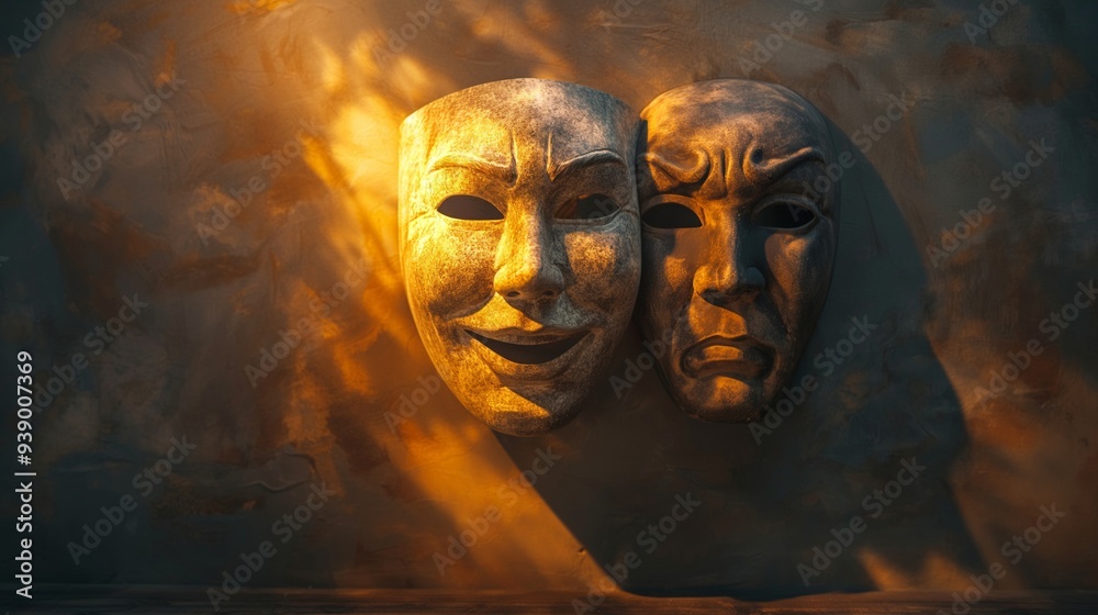 2 scary masks on the wall , 1 laugh , 1 angry, suite for halloween 2 scary masks on the wall , 1 laugh , 1 angry, suite for halloween