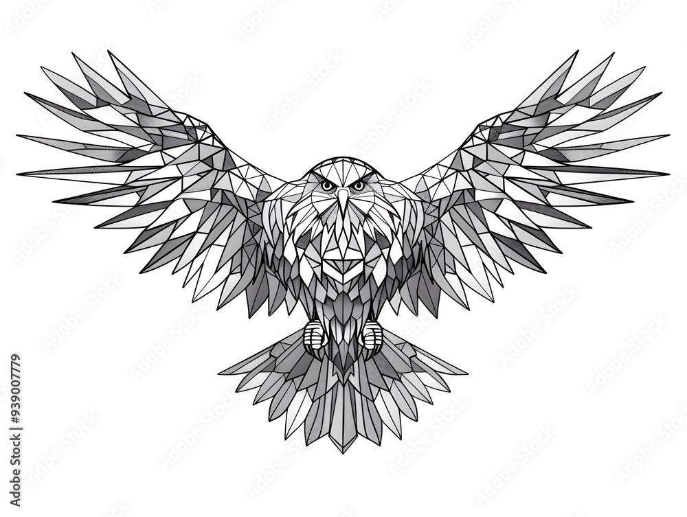 Obraz premium Geometric Eagle black and white illustration