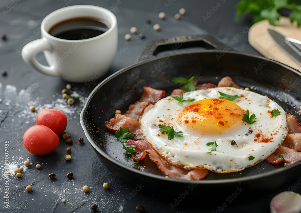 fried egg with bacon fried egg with bacon