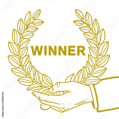 Golden winner's wreath of leaves on transparent background. Vector