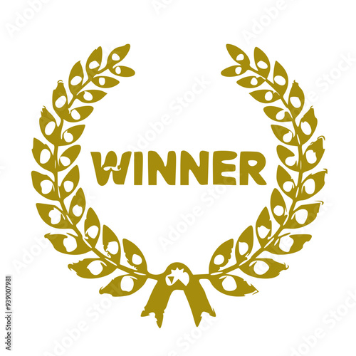 Golden winner's wreath of leaves on transparent background. Vector