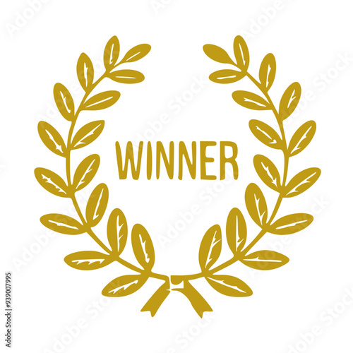 Golden winner's wreath of leaves on transparent background. Vector