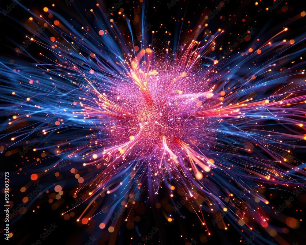 Dazzling fireworks display at night, Pop Art, Bright, Digital, Emphasizing celebration and light