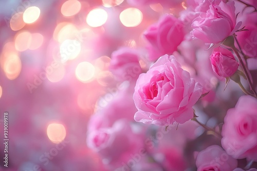 Fragrance of Pink Roses in Bokeh Light. Premium beautiful rose background for banners, posters, wallpapers and social media. Generative ai