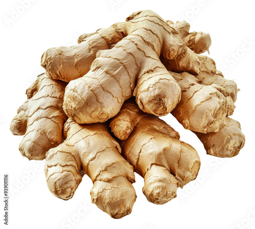 PNG Fresh ginger root piled on a wooden surface