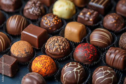 Gourmet Chocolate Selection: Intricately Designed Assortment.