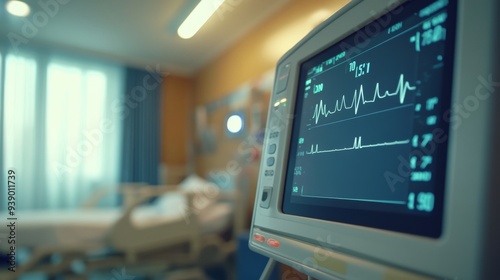 Wallpaper Mural A hospital room monitor displays vital signs, including heart rate and other readings, while sunlight filters through the window, illuminating the space Torontodigital.ca