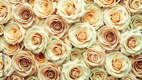 Cream and peach roses in soft lighting for elegant floral background