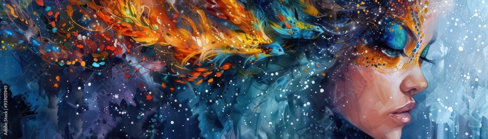 Obraz premium Elaborate costume design, Fantasy, Vibrant, Watercolor, Highlighting creativity and detail