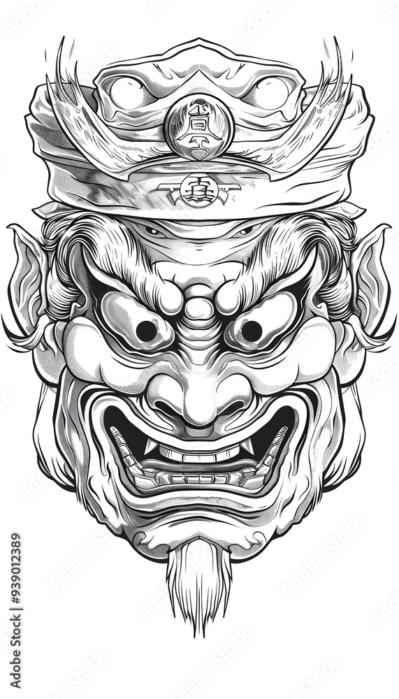 Obraz premium Japan mask black and white illustration