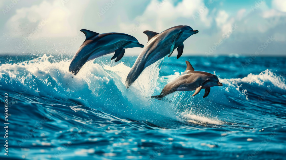 Beautiful dolphins jumping over the breaking waves. Wildlife landscapes. Wild animals, nature concept. Beautiful dolphins jumping over the breaking waves. Wildlife landscapes. Wild animals, nature concept.