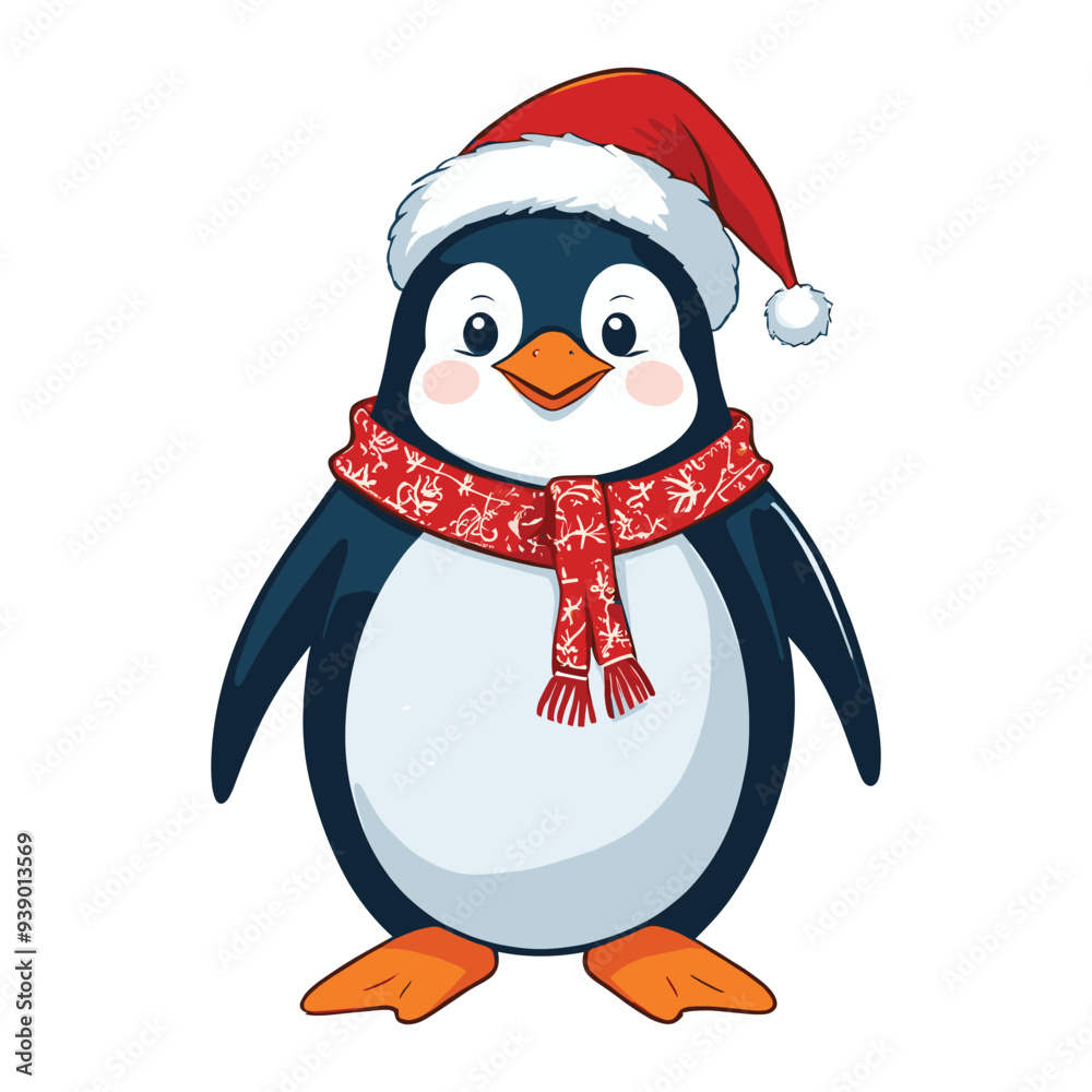 Jolly Penguin in Santa Hat and Festive Scarf Jolly Penguin in Santa Hat and Festive Scarf