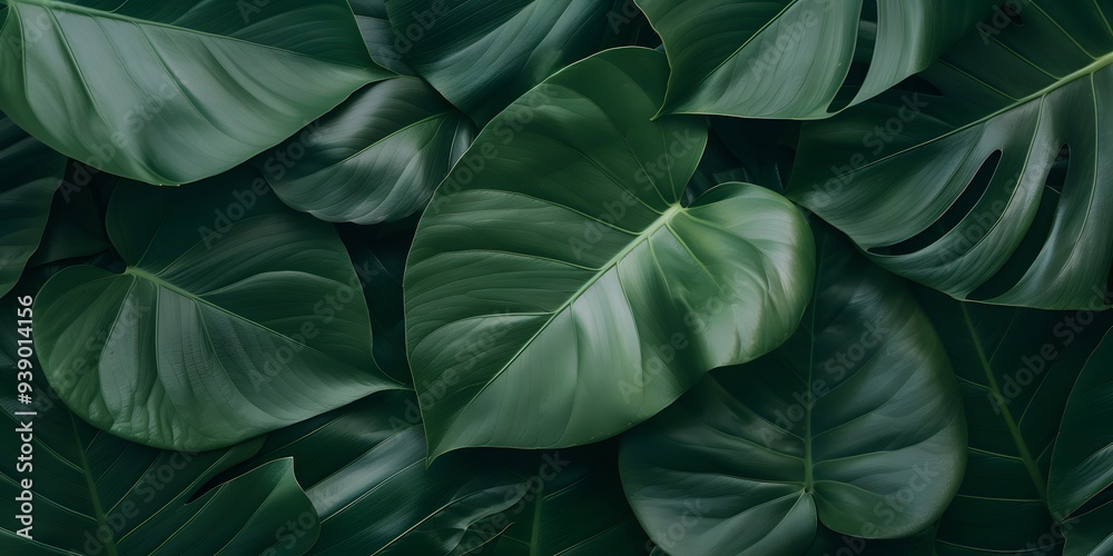 Green Tropical Leaves in Magazine Style Photography, Vibrant Nature and Botanical Aesthetic Green Tropical Leaves in Magazine Style Photography, Vibrant Nature and Botanical Aesthetic
