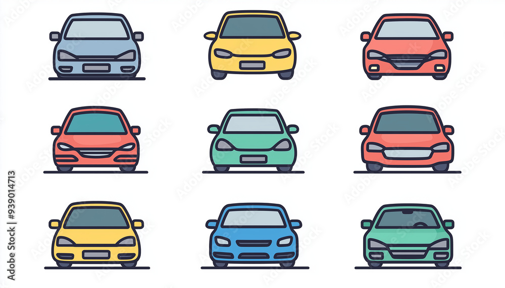 set of car icons isolated in white background set of car icons isolated in white background