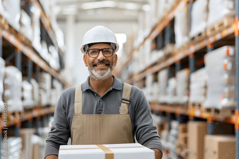 Professional warehouse worker in uniform managing logistics and supply chain operations. Ideal for showcasing industrial efficiency and organized workflows Professional warehouse worker in uniform managing logistics and supply chain operations. Ideal for showcasing industrial efficiency and organized workflows