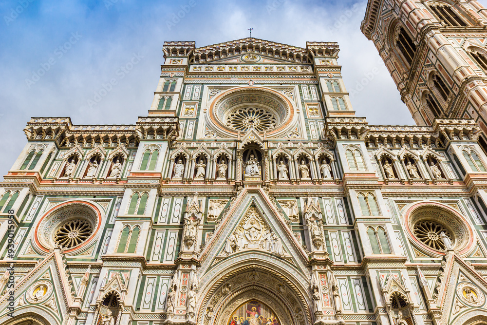 Colorful facade of the historic cathedral of Florence, Italy