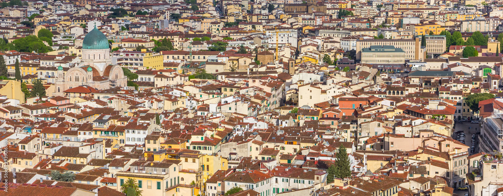 Panorama of the historic synagogue in the skyline of Florence, Italy
