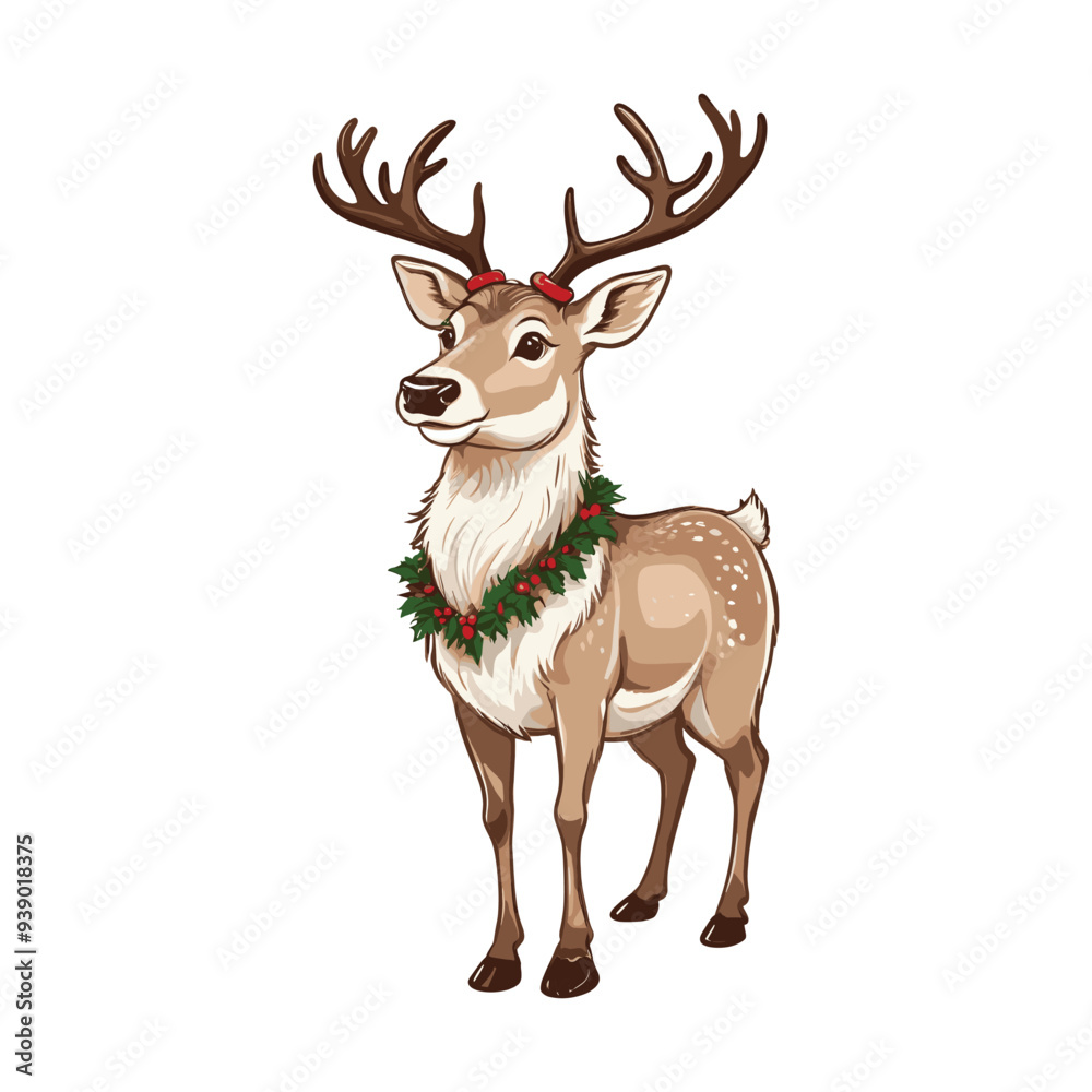 Fototapeta premium Festive Deer with Holiday Wreath