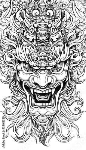 Menpo Mask black and white illustration