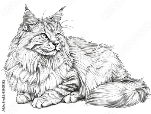 Norwegian Forest Cat black and white illustration photo