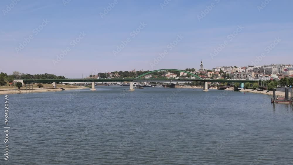 Green Arch Bridge Over River Sava in Belgrade Serbia Summer Day Travel Green Arch Bridge Over River Sava in Belgrade Serbia Summer Day Travel