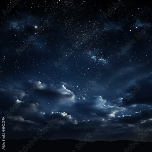 Starry Night Sky with Clouds