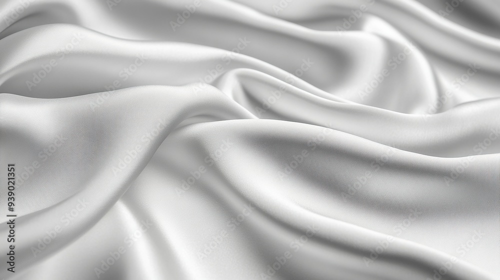 Obraz premium Close-up light gray satin fabric texture. Concept of gradient, luxury, fabric curve, fashion, fibers, and textiles. Wavy satin for texture background. Generative ai