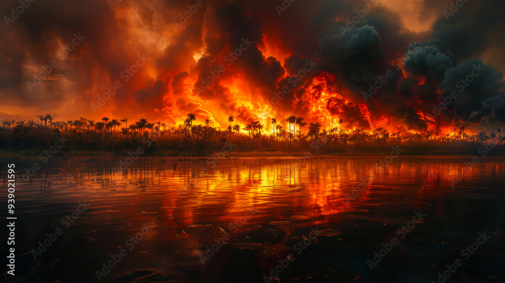 Burning shroud. Natural disaster. Burning forest in the dark. Burning shroud. Natural disaster. Burning forest in the dark.