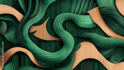 Abstract wooden waves in gr...