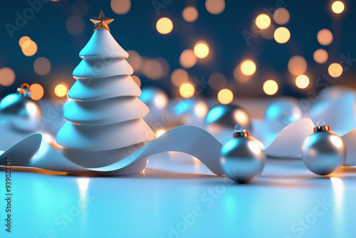 Modern Christmas Tree in Blue and Silver photo