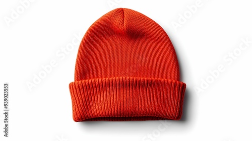 Red beanie mockup with space for a custom logo or design shown from the front, isolated on a white background.